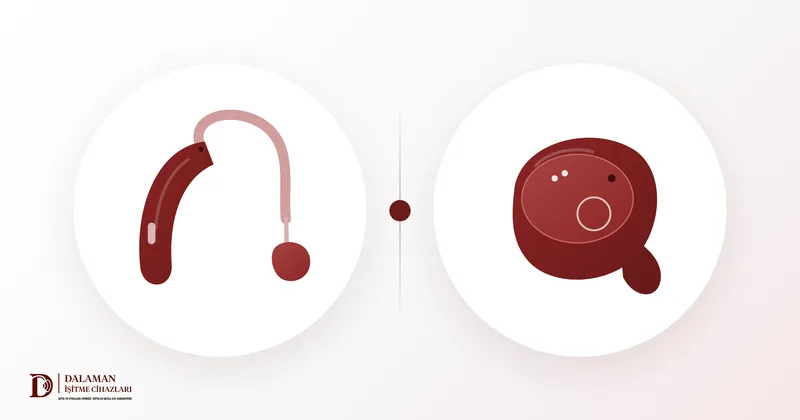 Illustration of a behind-the-ear and an in-the-ear hearing aid side by side